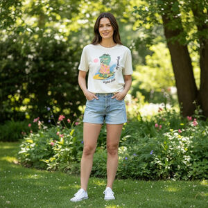 Women's Short Sleeve Tee S Off-White Green Alligator Graphic